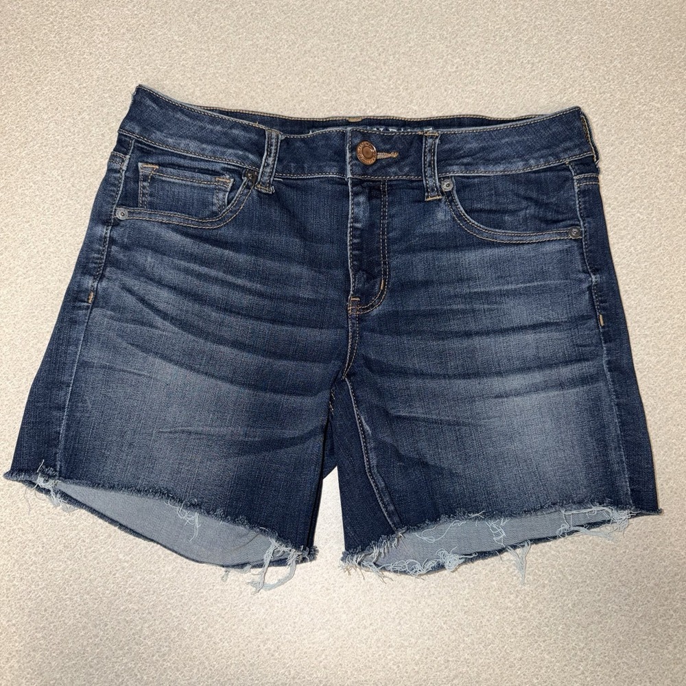 American Eagle Super Stretch Raw Frayed Hem Denim Jean Shorts 10 6" Inseam